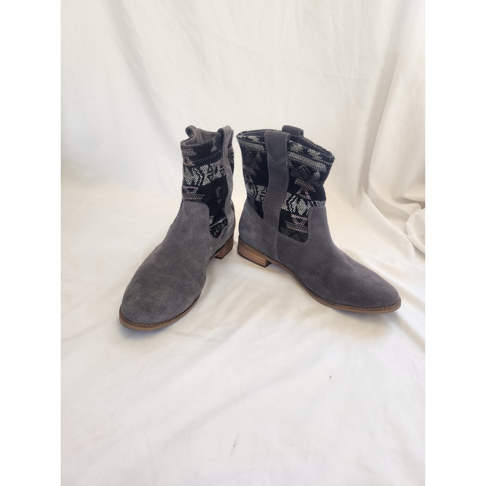Toms Lunata Grey Suede Woven Geometric Ankle Boots Western Booties Womens Size 9